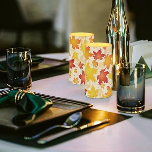 Stylish Fall Maple Leaves Flameless Candles with Remote and Timers Flickering Battery Operated Candles Thanksgiving Day LED Pillar Candles for Autumn Theme Home Decoration - Image 4