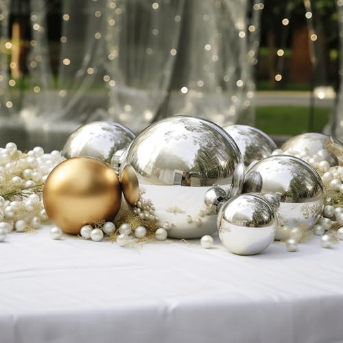 Tableclothsfactory Silver Stainless Steel Gazing Globe Mirror Ball, Reflective Shiny Hollow Garden Spheres - 20" - Image 2