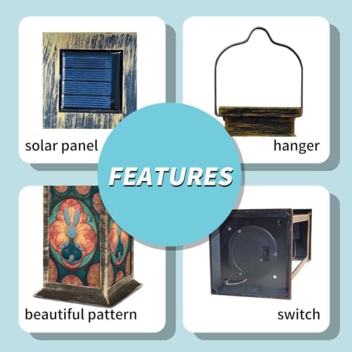 Solar Lantern Symmetrical Stained Glass Outdoor Waterproof Garden Hanging Lantern Solar Powered Lighting Outside Solar Light for Patio Yard Camping, Gifts for Women Mom - Image 5