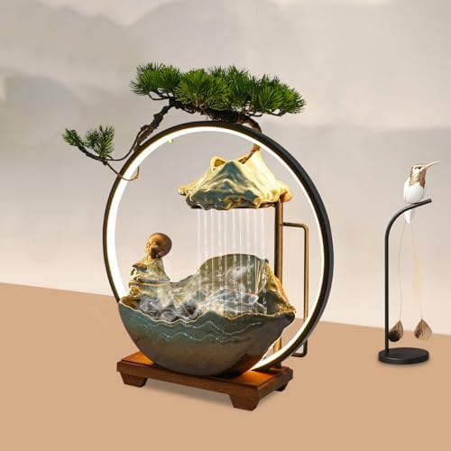 Buddha Water Fountain Indoor, Zen Monk Tabletop Water Fountain with Mist, LED Light and Backflow Incense Holder, for Home Decor, Office Decor, Yoga Meditation - Image 4