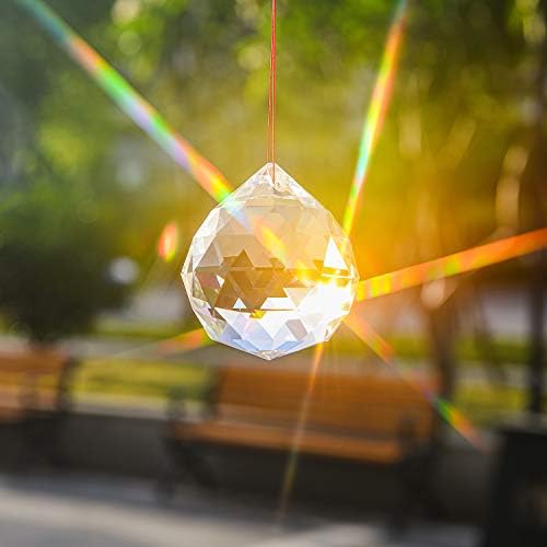 2 Pieces 80mm/3.15 Inch Clear Cut Crystal Prisms Suncatcher,Hanging Rainbow Pendants Glass Sphere Faceted Gazing Ball for Home Décor,Office,Garden Decoration,Super Sparkly and Flawless - Image 4
