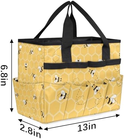 Yellow Bee Gardening Tool Bag,Heavy Duty Garden Tote Bag,Portable Oxford Gardening Storage Basket Organizer Handbag with Pockets Handle,Hand Tools Gifts for Outdoor Garden Lawn Yard - Image 3