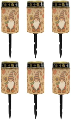 Poceacles Solar Lights Outdoor Solar Powered Cemetery Stake Candle Grave Lamp Landscape Lighting Grave Flameless Candle for Autumn Decor, Retro Gnome Sunflower, Pack of 6 by Poceacles