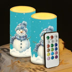 Set of 2 Christmas Snowman Blue Flameless Candles Bulk Battery Operated Candles with Timer Remote LED Pillar Lights for Banquet Dining Table Decorations - Image 5