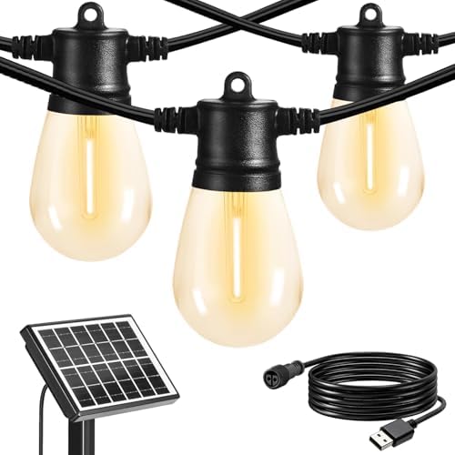 SUNTHIN 100ft Solar String Light Outdoor, USB Rechargeable Patio Solar Outdoor Lights with Waterproof & Shatterproof 30 LED Bulbs for Backyard, Porch, Garden, Pool, Party, Camping by SUNTHIN