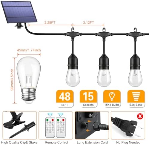 Mlambert 3 Colors 48FT LED Solar String Lights with Remote, 3 Modes, Black - Image 6