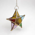 Windproof Tealight Holder Antique Multicolored Glass Moroccans Styles Home Garden Hanging Lamp Ornament Gift Colored Glass Wind Lamp Holder - Image 3