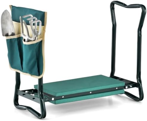 Goplus Garden Kneeler and Seat, Heavy-Duty Garden Bench w/Large Tool Pouch, Widen EVA Foam Kneeling Pad, Portable Gardening Gift for Women Men Seniors, Foldable Garden Stool for Kneeling & Sitting by Goplus