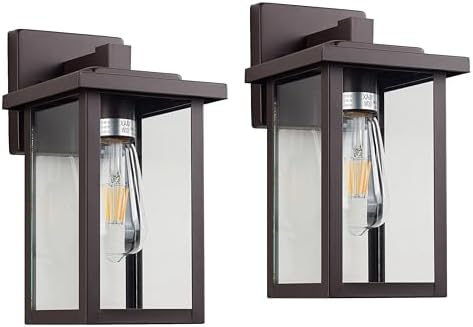 Oil Rubbed Bronze Outdoor Light Fixture, Outdoor Wall Lantern 2 Pack with Clear Water Glass, 11 Inch Outside Light for House Entryway Garage Porch by ACLand
