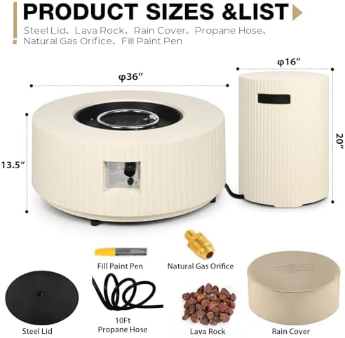 36inch Round Propane Fire Pit Table with Tank Cover Concrete - Image 2