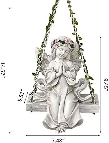 Fairy Garden Angel Figurine Hanging - Angel On a Swing Statue Girl Praying Sculpture Fairy Angel Ornament for Indoor Outdoor Decoration Coloured - Image 7