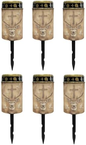 Poceacles Cross Solar Outdoor Lights Pack of 6 Solar Grave Lights Solar Cemetery Candles LED Automatic Flameless Candles Cemetery Outdoor Solar Lights for Loss of Dad, Deer Cross Dove of Peace Retro by Poceacles