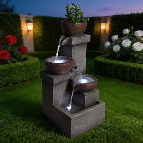 Outdoor Water Fountain with LED Lights, 24" Tall 4-Tier Cascading Waterfall Fountain for Patio Garden Yard Porch Backyard, Resin Outdoor Water Feature Decor - Image 2