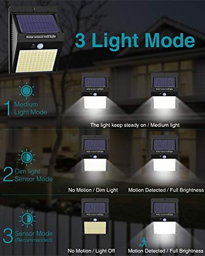 16 Pack Solar Lights Outdoor, 3 Modes/100LED Wireless IP65 Waterproof Solar Motion Lights Outdoor for Front Door, Backyard, Garage, Deck - Image 4