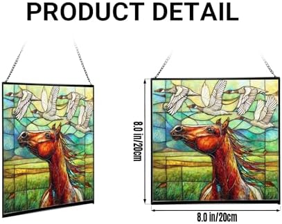 Bay Roan Horse Watching Geese Fly Over Meadow Square Suncatcher – Stained Glass Style Window Panel with Pastoral Scene, Custom Decorative Hanging Art for Equestrian Home, Christmas qcXOkw - Image 2