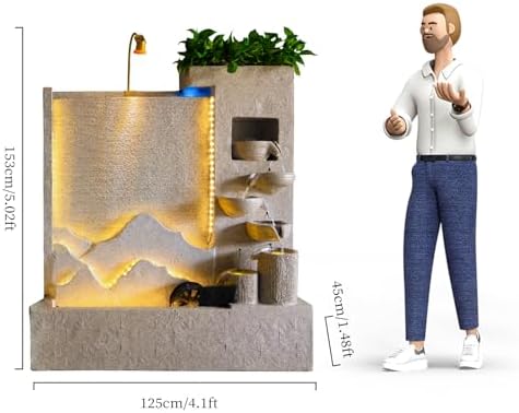 Modern Cement Water Fountain with LED Lights – 8.2ft Indoor Outdoor Garden Wall Feature, Durable Concrete Look (Left)(Right) - Image 4