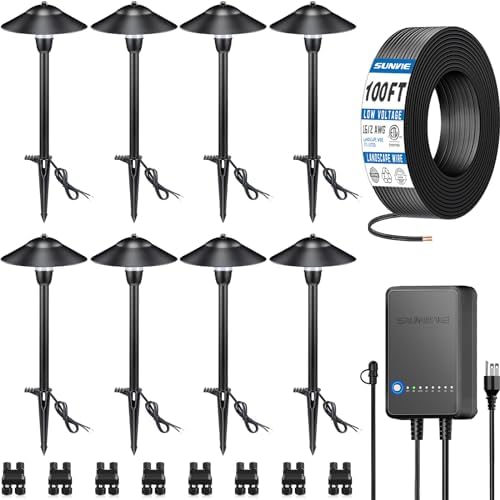 SUNVIE All-in-One LED Pathway Lighting Kit, 8-Pack Low Voltage Landscape Lights with Transformer and 100FT 16/2 AWG Wire, 3000K Waterproof Landscape Lighting with Connectors for Walkway Garden Yard by SUNVIE