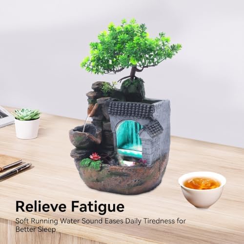 Tabletop Water Fountain, LED Rockery Waterfall Decor, 11.81 in Resin Accent - Image 4