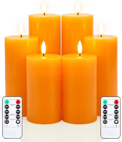 VIHOSE 6 Pack Fall Orange Flameless Candles D 3" H 6" 7" 8" by VIHOSE