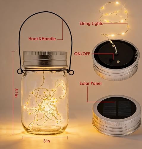 Outdoor Solar Powered Mason Jar Lights with 30 Mini Warm White LEDs 6 Pack - Image 4