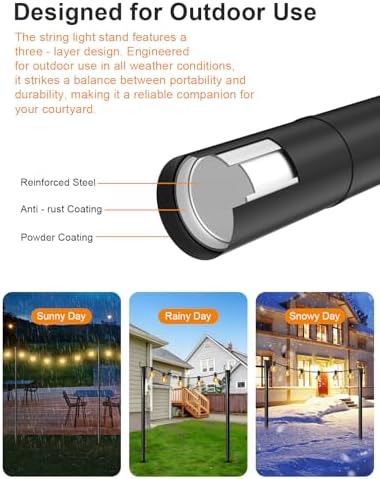4 Pack String Light Poles for Outside, Adjustable Metal Patio Light Poles - Image 5