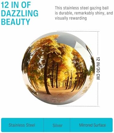12 Inch Stainless Steel Gazing Ball, Silver Mirror Sphere for Garden Décor - Image 2