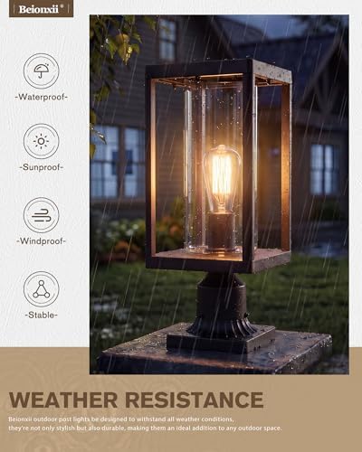 Beionxii Outdoor Post Lights, 20In Post Lantern with Pier Mount Base,Bronze - Image 6