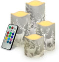 Flameless Pillar Candles with Remote and Color Changing Christmas Decorations for Home Fake Battery Operated Candle Electric LED Lights Candles for Home Kitchen Deer Snow by Uorisanigo