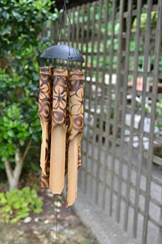 Cohasset Gifts 167 Burnt Flower Simple Bamboo Wind Chime, Medium Wood Design - Image 2