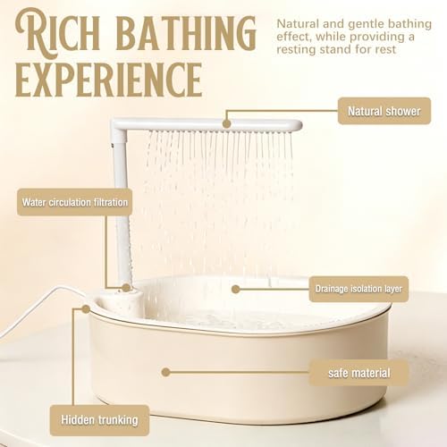 Parrot Bathtub Bird Automatic Bath Shower,Large Bird Shower Fountain Indoor Bathtub with Running Water, Contains USB and Pump,for Pet Birds, African Grey, Cockatiel, Conure, Budgie, Lovebird(Beige) - Image 4