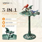 VINGLI Pedestal Bird Bath, Resin Birdbaths Weather Resistant, Bird Baths with Floral Accents & Vintage Finish, Garden Decor for Outdoor, Patio, Yard, Lawn (Green Floral) - Image 2