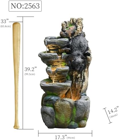 39" Outdoor Garden Water Fountain with Lights, 5 Tiers Water Feature - Image 3
