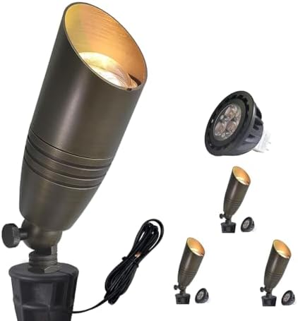 COLOER 4 Pack Brass Landscape Spotlights Outdoor with 5W MR16 Bronze(102B) by COLOER