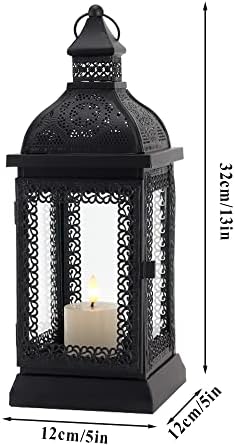 TRIROCKS Rustic Style Metal Candle Lantern 13'' High Decorative Outdoor Lantern Candle Holder with Tempered Glass for Christmas Living Room Garden Patio Parties Indoors Outdoors (Black) - Image 3
