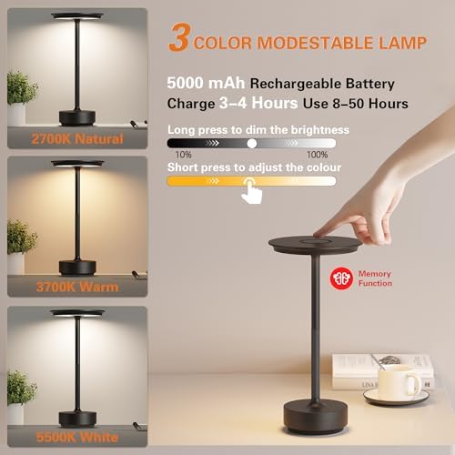LED Cordless Table Lamp Set of 2,Battery Operated lamp - Image 2