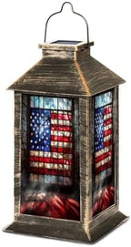 Solar Lantern Vintage Stained Glass American Flag Wrought Outdoor Waterproof Garden Hanging Lantern Solar Powered Lighting Outside Table Lamp for Patio Deck Camping 1 Pack by Unknown