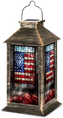 Solar Lantern Vintage Stained Glass American Flag Wrought Outdoor Waterproof Garden Hanging Lantern Solar Powered Lighting Outside Table Lamp for Patio Deck Camping 1 Pack by Unknown