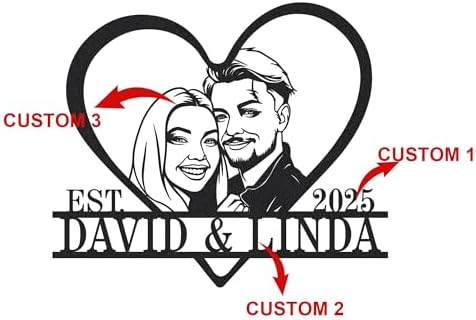 Personalized Metal Heart Sign Custom Photo Portrait Couple Name Date Wall Art Gift for Wedding Anniversary Home Decor - Image 6