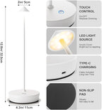 2Pack Rechargeable Cordless Table Lamp, Portable Powered LED Battery 6000mAh Metal USB Desk Lamp, 3 Levels Brightness Light for Restaurants Outdoor (2pack White) - Image 6