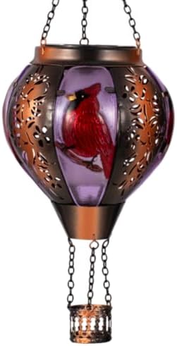 STARSOUL Cardinal Solar Hot Air Balloon Lantern with Flickering Flame, Cardinals Hanging Solar Lantern Outdoor Waterproof, Red Bird Hot Air Balloon Solar Light Decorations for Garden Yard Lawn by Starsoul