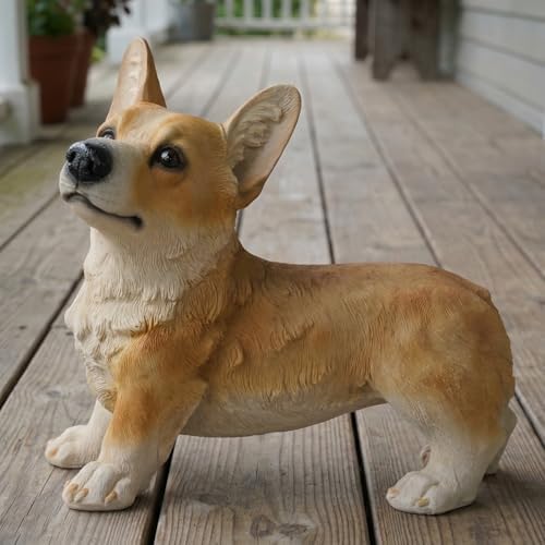 Elenon Dog Garden Statue Decorative for Yard, Brown Corgi Figurines Home Lawn Decor, Patio Kitten Tuxedo Statues Pets Memorial Ornament for Dog Lovers by ELENONSTATUE