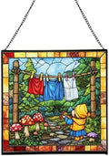 Gnome Hanging Laundry Stained Glass Suncatcher – Square Hanging Window Panel for Home, Garden, Nursery, Halloween, Christmas, Memorial Day – Whimsical Glass Art Gift for Gnome Lovers 01e3a4 by Custom