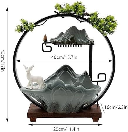 Tabletop Water Fountain Indoor Waterfall with LED Light Ring Backflow Incense Burner Mist Maker Zen Meditation Decor with Deer Statue for Home Office Desktop Relaxation Stress Relief - Image 5
