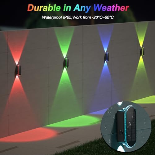 Ellasay Solar Fence Lights Backyard: 8-Pack Fence Lights Solar Powered 8 WRGB Color Modes - Up & Down Waterproof Solar Wall Lights for Outdoor/Yard/Poolside/Porch/Patio/Railing - Image 5