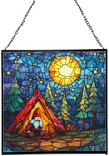 Night Camp Gnome Stained Glass Suncatcher – Square Hanging Window Panel for Home or Greenhouse – Whimsical Glass Art Gift for Garden Lovers, Christmas, Halloween, Father Days YYXOkZ by Custom