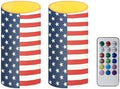 Set of 2 Modern American Flag Flameless Candles with Remote Outdoor Battery Operated Candles with Timer Flickering LED Pillar Lights for 4th of July USA Patriotic Decoration by Merkmak