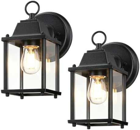 LIT-PaTH Outdoor Wall Light Fixture, Aluminum Glass, Black, 2 Pack by LIT-PaTH