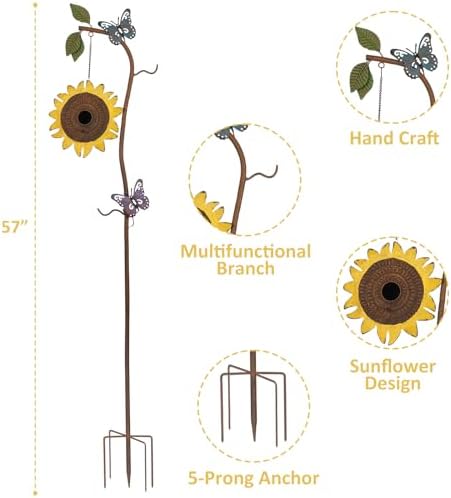 BAYN 57” Bird Houses Stake for Outside, Metal Wild Bird Feeder Birdhouse Stake Pole with Sunflower Design Outdoor Decorations for Patio, Backyard, Garden - Image 4