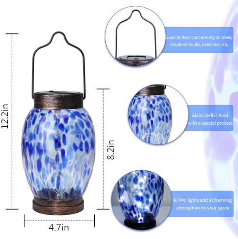 Solar Lanterns Outdoor Waterproof Blue Glass Hanging Solar Light - Image 3