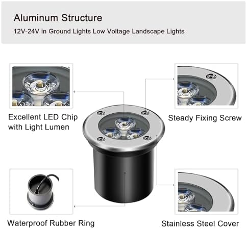 Low Voltage In-ground Lights LED Well Light Landscape Light with Connectors 3W 12V 24V Waterproof IP67 Pathway Lights Outdoor spotlights Trees Flags for Garden,Yard,Tree (Cool White) - Image 3